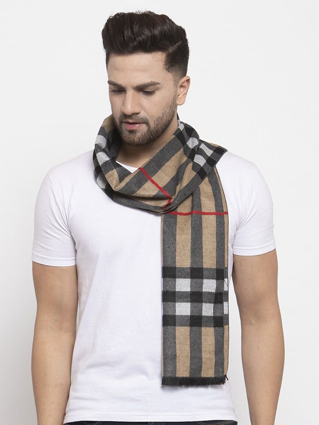 Calvadoss Grey and Beige Scottish Checkered Muffler - view 1