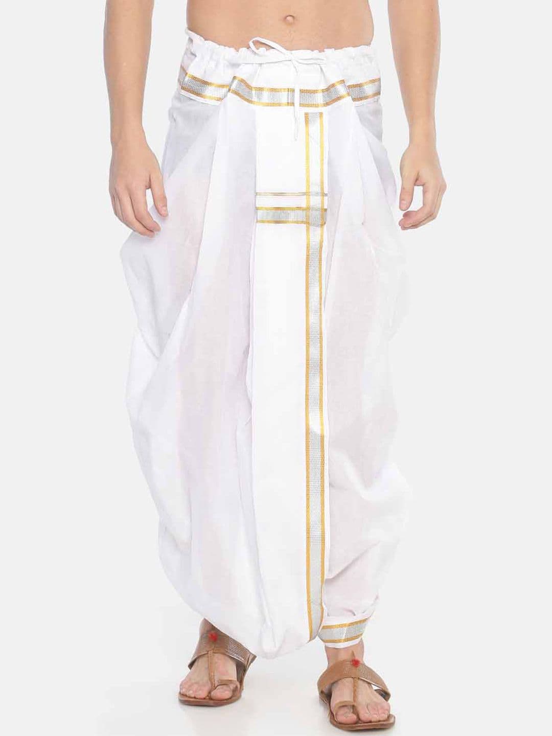 Sethukrishna Men White Solid Readymade Pocket Dhoti - view 1