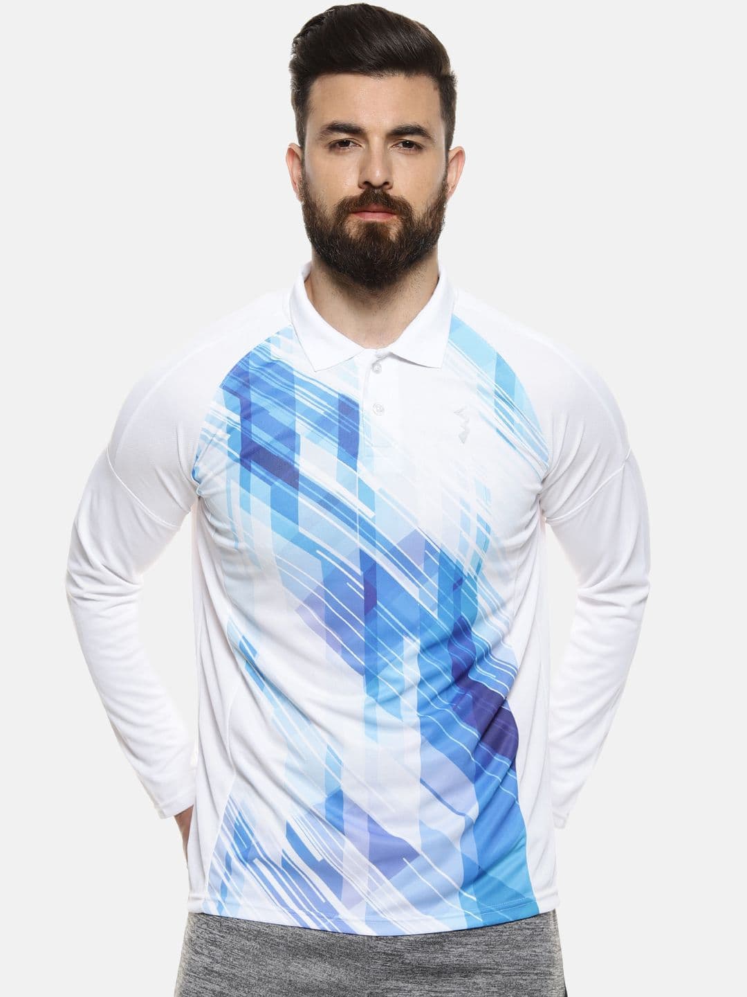 CAHOOT Men White Abstract Polo Collar Sports T-shirt - view 1