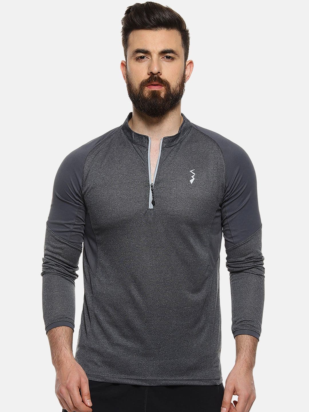 CAHOOT Men Charcoal Solid Sports High Neck T-shirt - view 1