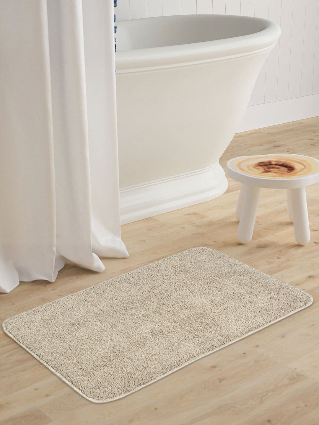 Saral Home Beige Neo Shaggy Yarn Microfibre Anti-Skid Bath Mat - view 1
