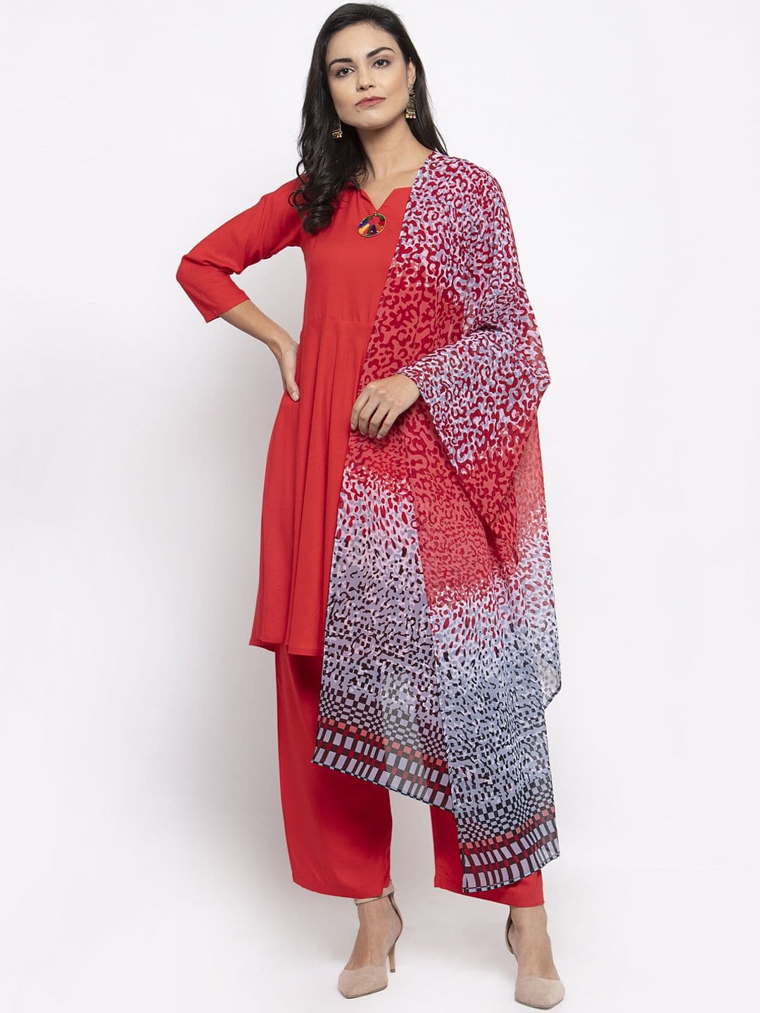 Jompers Red & Grey Printed Dupatta - view 1