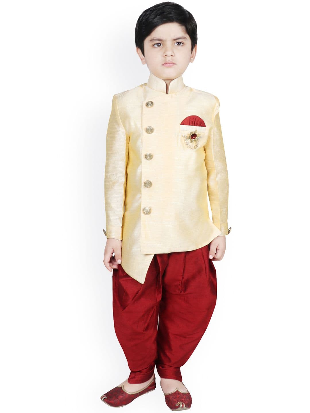 SG YUVRAJ Boys Gold-Coloured & Maroon Sherwani Set - view 1
