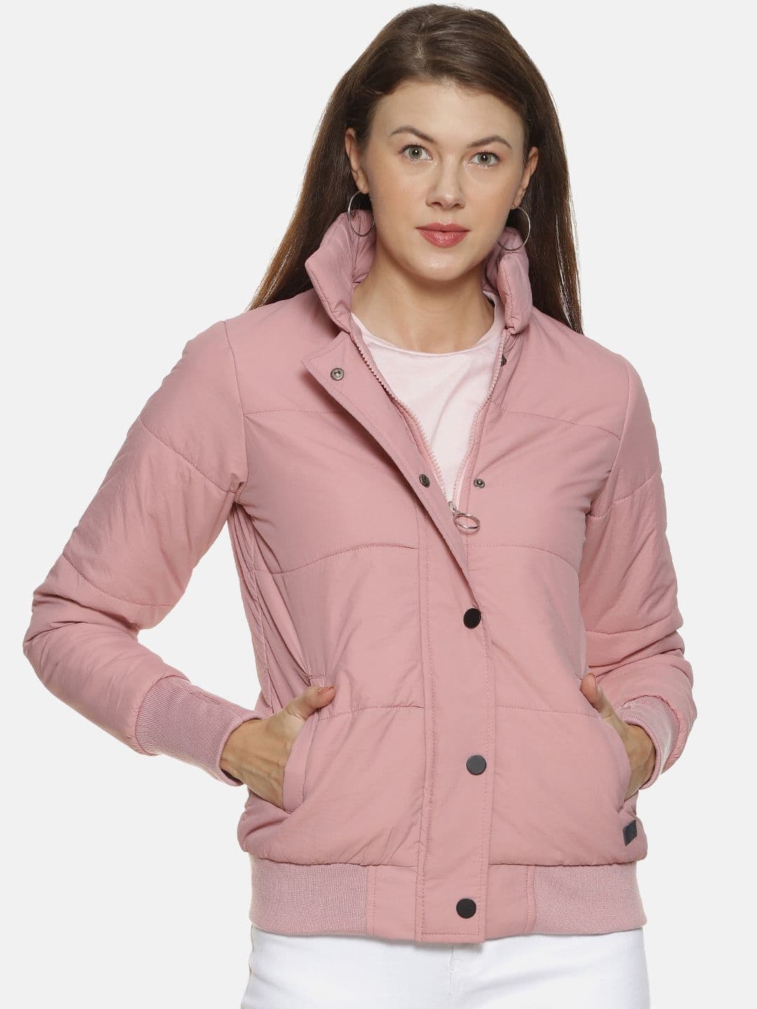 PINACOLADA Women Peach-Coloured Solid Windcheater Padded Jacket - view 1