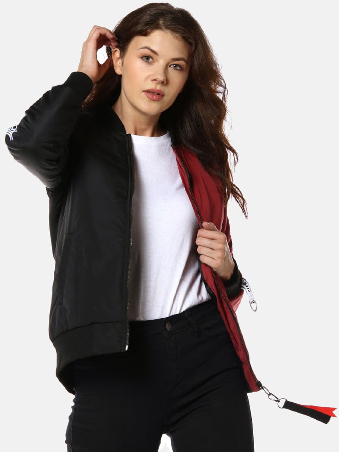 PINACOLADA Women Black & Maroon Colourblocked Windcheater Bomber - view 1