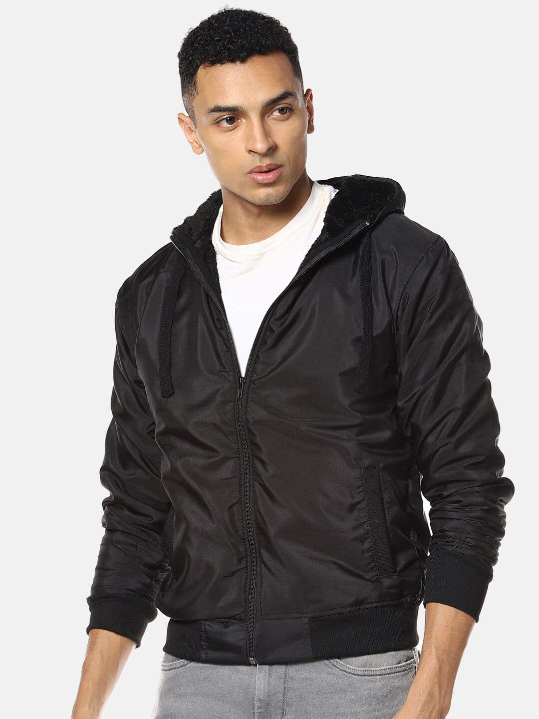 CAHOOT Men Black Solid Windcheater Hooded Bomber - view 1