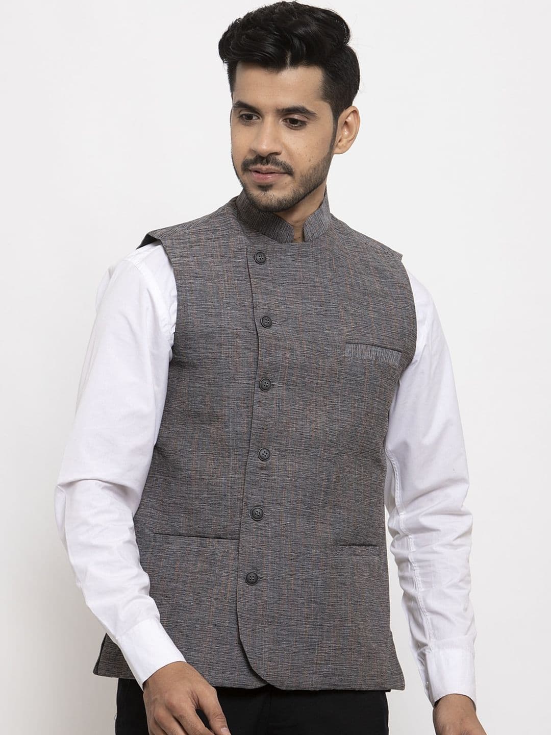 KLOTTHE Men Grey Woven Design Pure Cotton Nehru Jacket - view 1