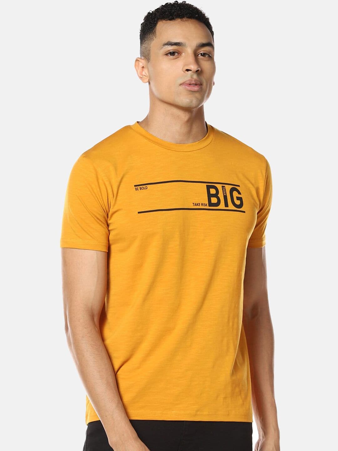 CAHOOT Men Mustard Yellow Printed Round Neck T-shirt - view 1