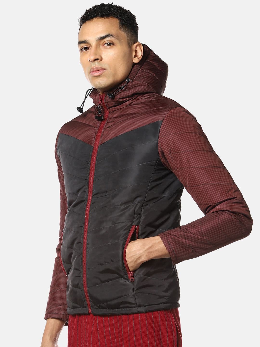 CAHOOT Men Maroon & Black Colourblocked Windcheater Puffer Jacket - view 1