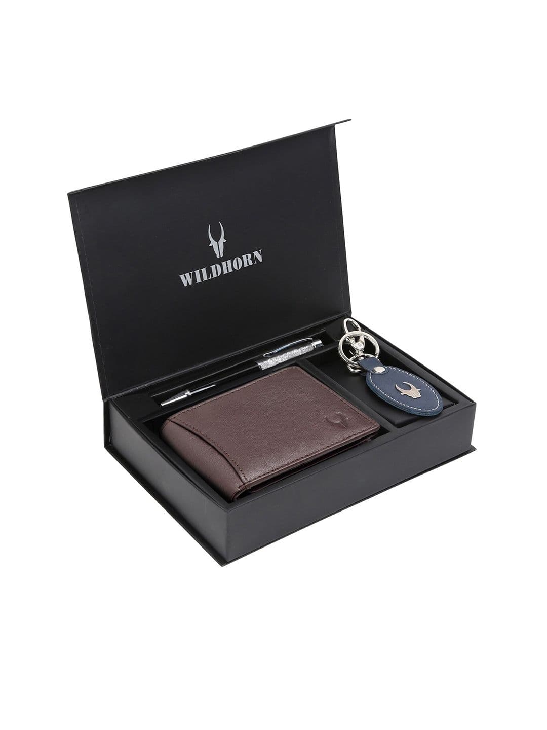 WildHorn Men Brown & Blue RFID Protected Genuine Leather Wallet & Pen Accessory Gift Set - view 1