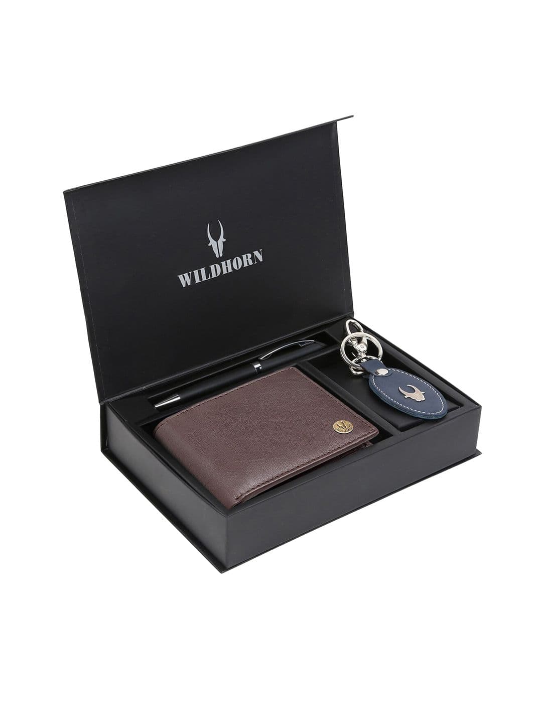 WildHorn Men Brown & Blue RFID Protected Genuine Leather Wallet & Pen Accessory Gift Set - view 1