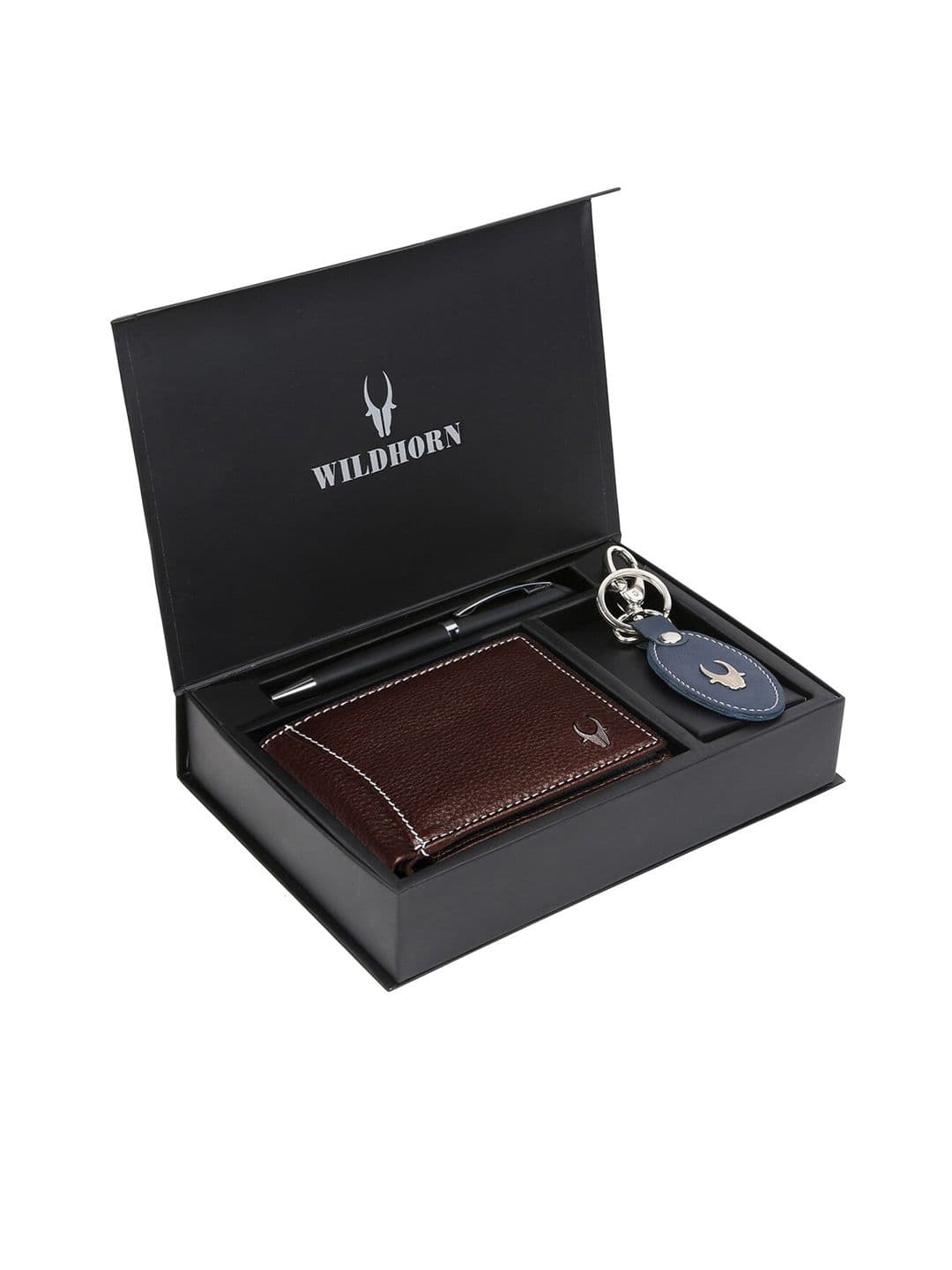 WildHorn Men Brown & Blue RFID Protected Genuine Leather Wallet & Pen Accessory Gift Set - view 1