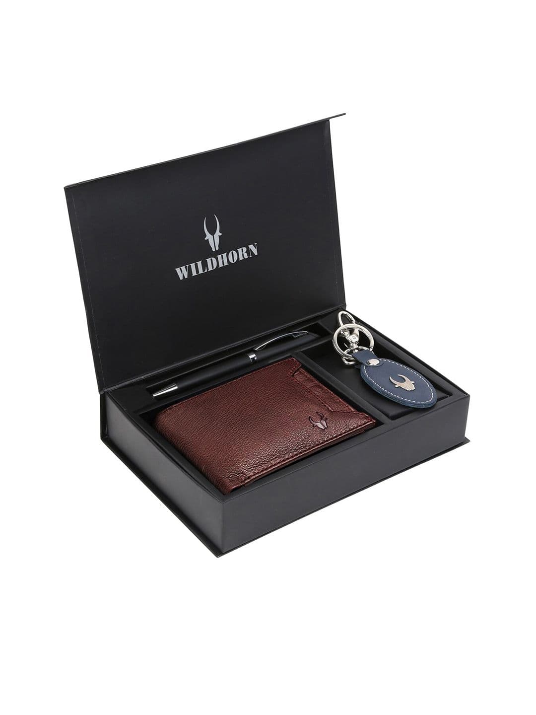 WildHorn Men Brown & Blue RFID Protected Genuine Leather Wallet & Pen Accessory Gift Set - view 1