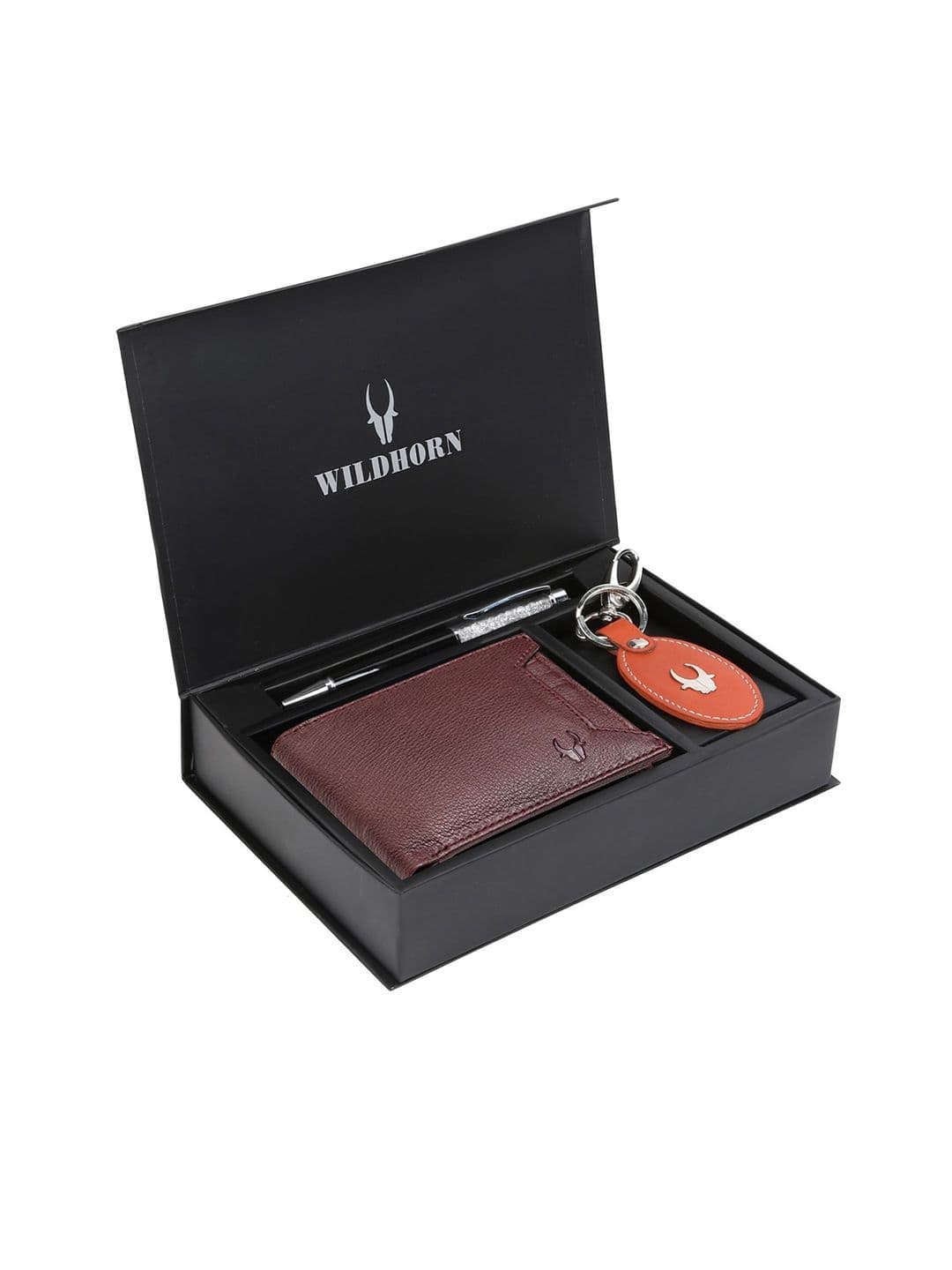 WildHorn Men Brown & Orange RFID Protected Genuine Leather Accessory Gift Set - view 1