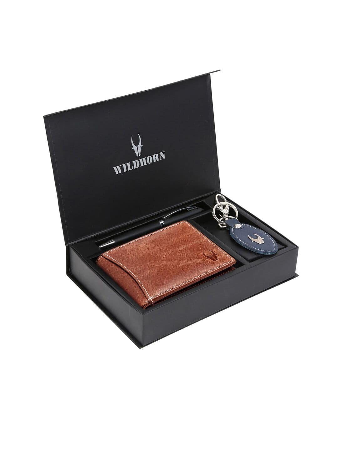 WildHorn Men Tan Brown & Blue RFID Protected Genuine Leather Accessory Gift Set - view 1