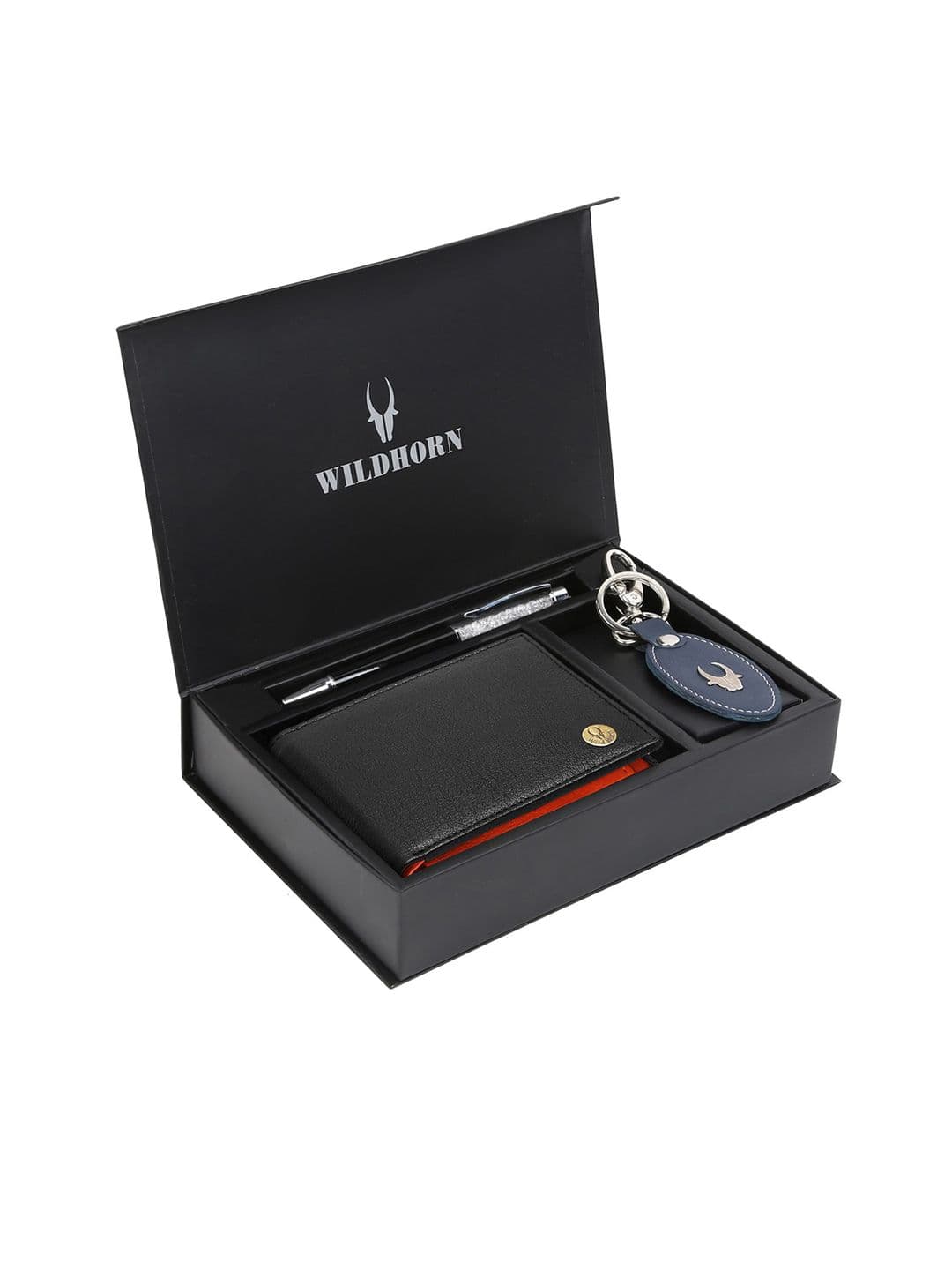 WildHorn Men Black & Blue RFID Protected Genuine Leather Wallet & Pen Accessory Gift Set - view 1
