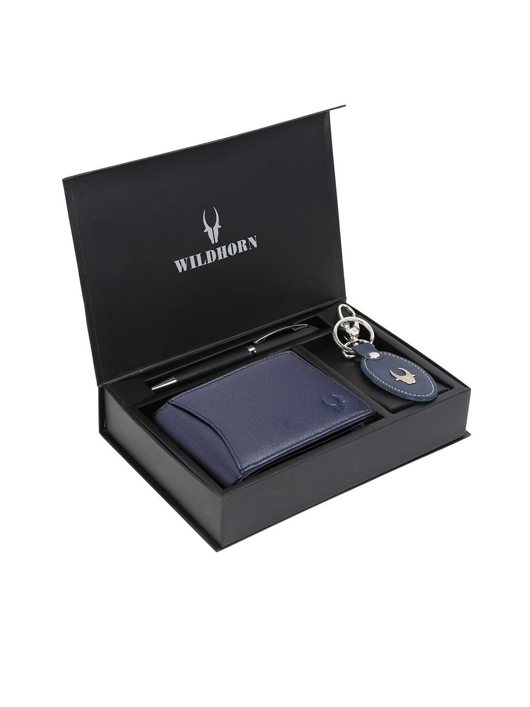 WildHorn Men Blue & Black RFID Protected Genuine Leather Wallet & Pen Accessory Gift Set - view 1