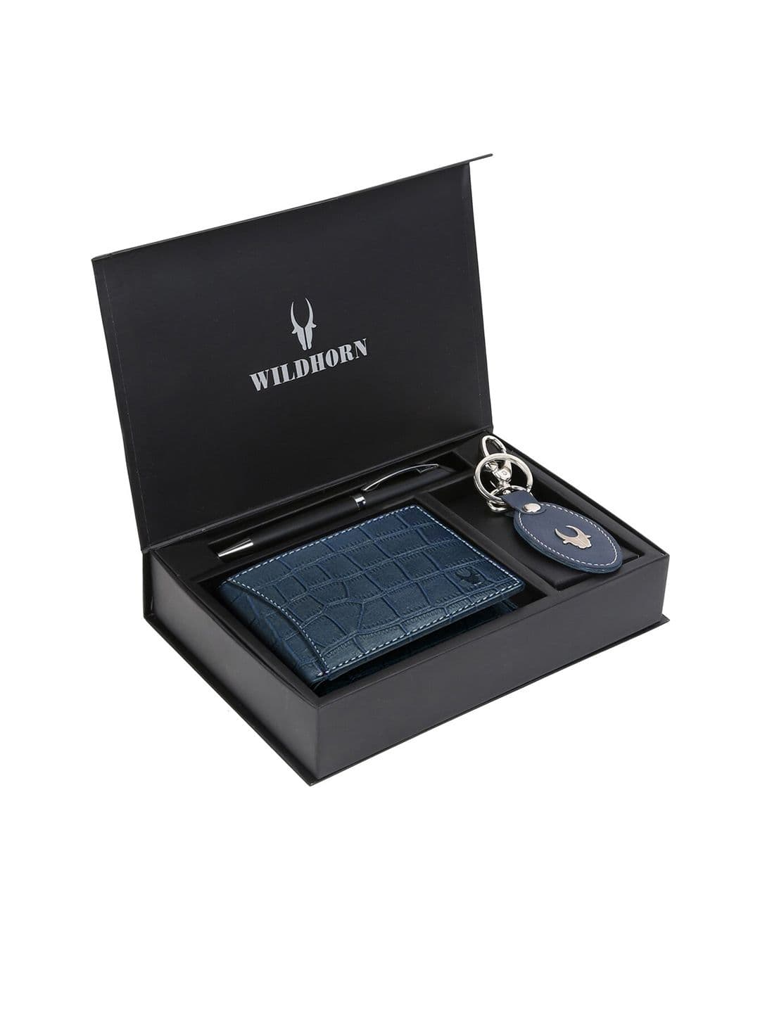 WildHorn Men Blue & Black RFID Protected Genuine Leather Wallet & Pen Accessory Gift Set - view 1