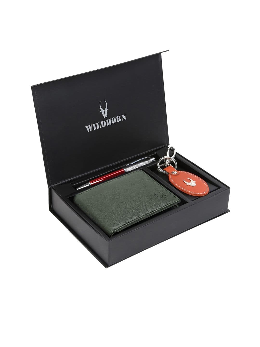 WildHorn Men Green & Orange RFID Protected Genuine Leather Accessory Gift Set - view 1