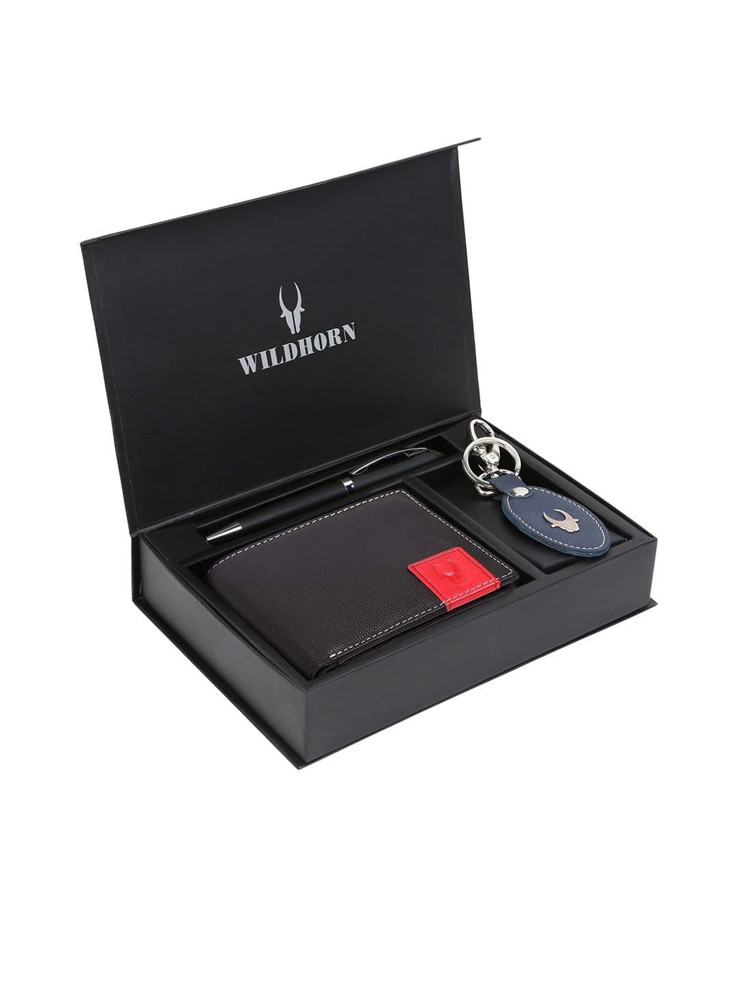 WildHorn Men Black & Blue RFID Protected Genuine Leather Accessory Gift Set - view 1