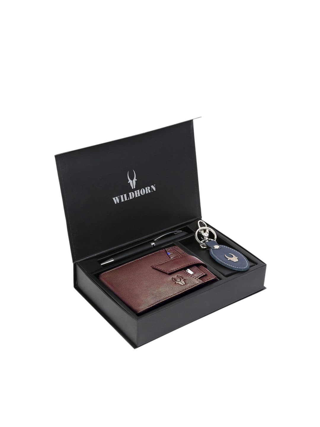 WildHorn Men Brown & Blue RFID Protected Genuine High Quality Leather Accessory Gift Set - view 1