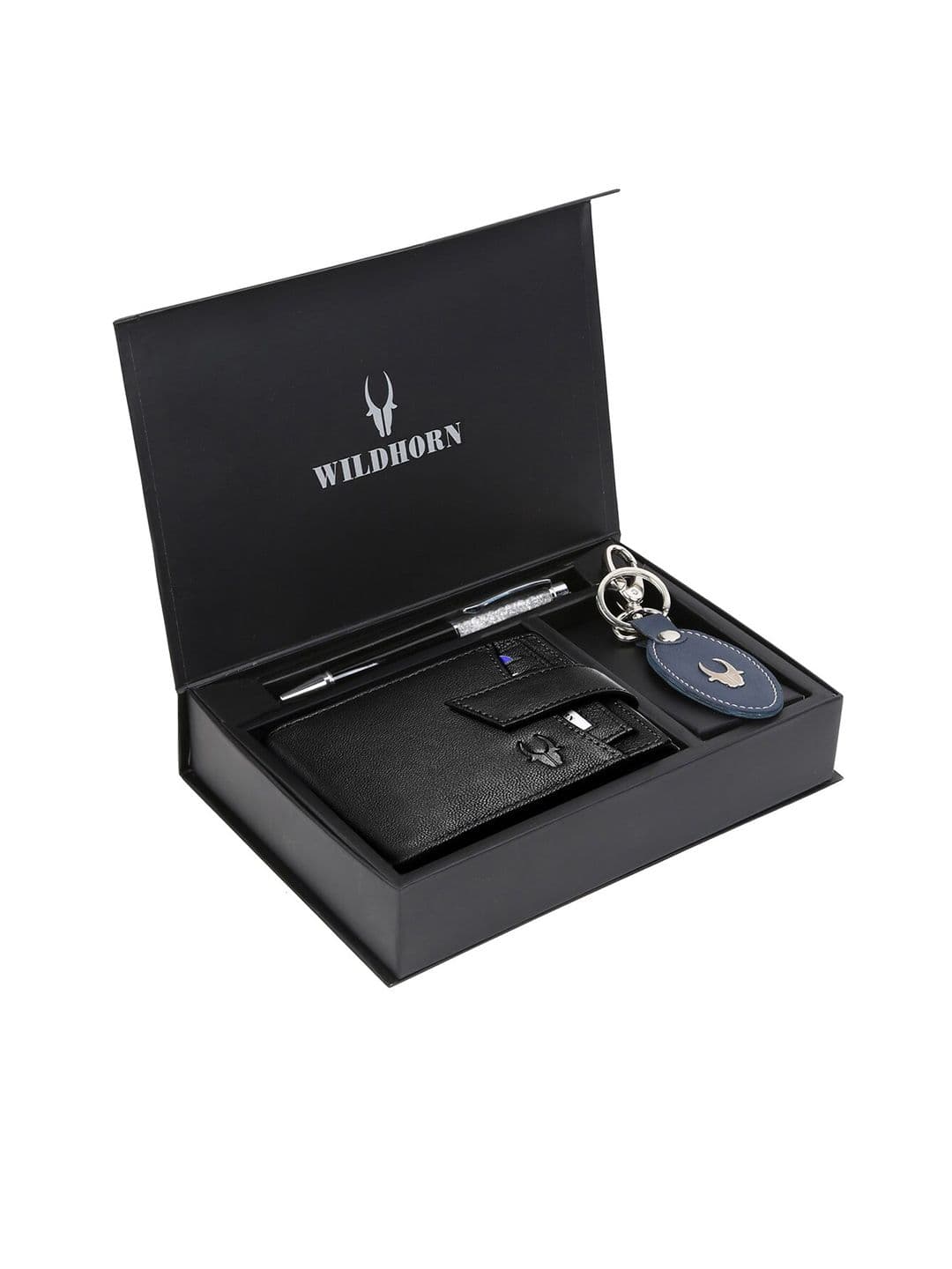 WildHorn Men Black & Blue RFID Protected Genuine Leather Accessory Gift Set - view 1
