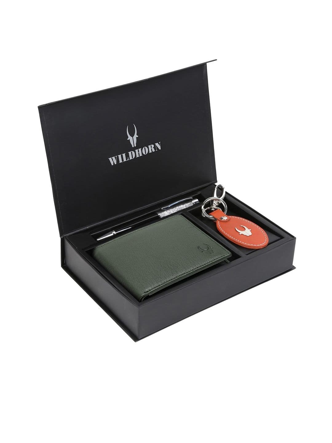WildHorn Men Green & Orange RFID Protected Genuine Leather Accessory Gift Set - view 1