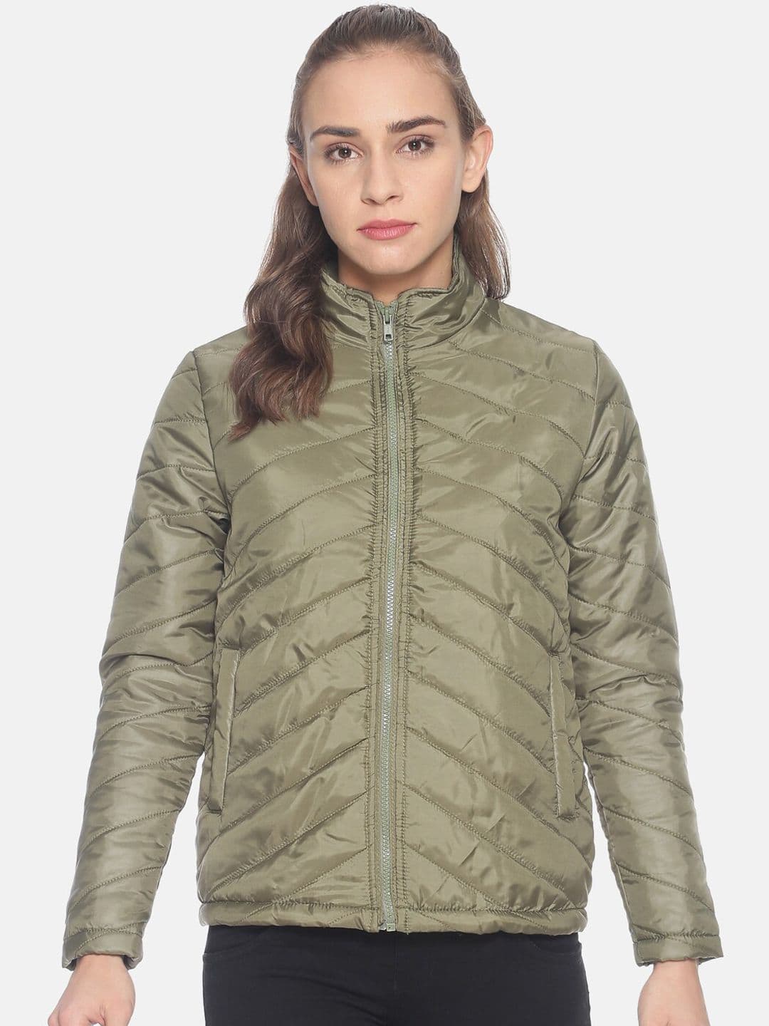 PINACOLADA Women Olive Green Solid Windcheater Padded Jacket - view 1
