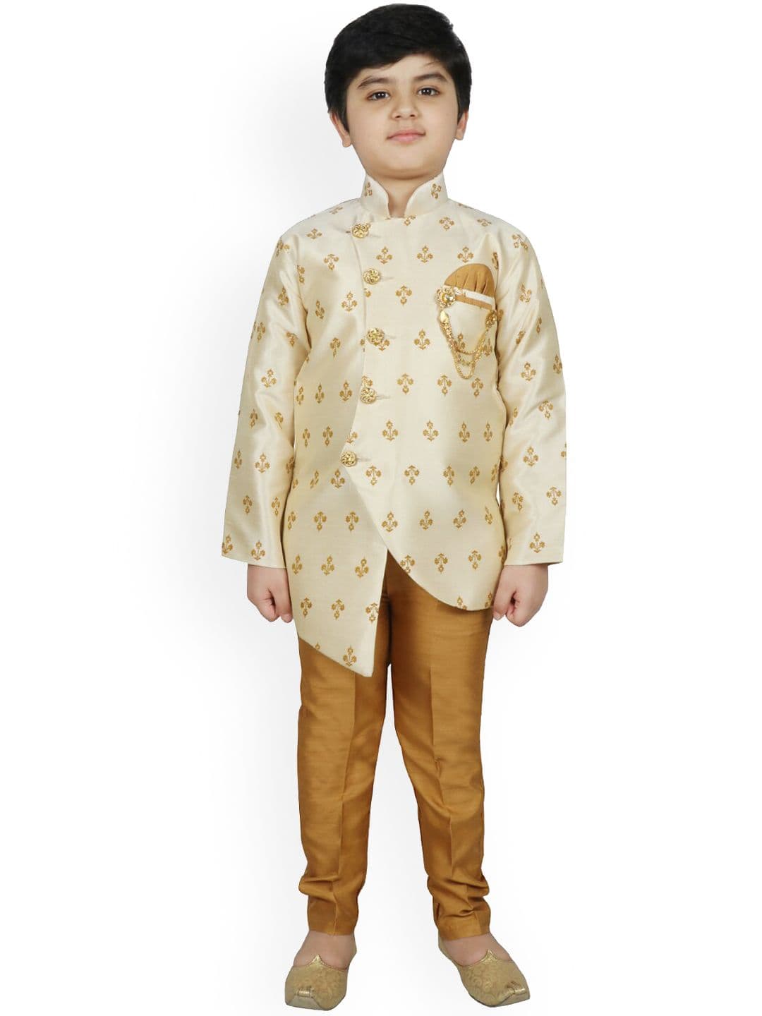 SG YUVRAJ Boys Off White & Gold-Coloured Raw Silk Sherwani - view 1
