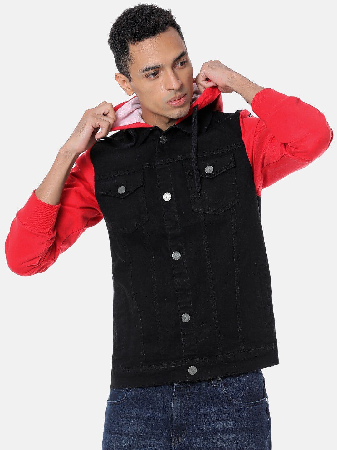 CAHOOT Men Black & Red Colourblocked Windcheater Denim Jacket - view 1