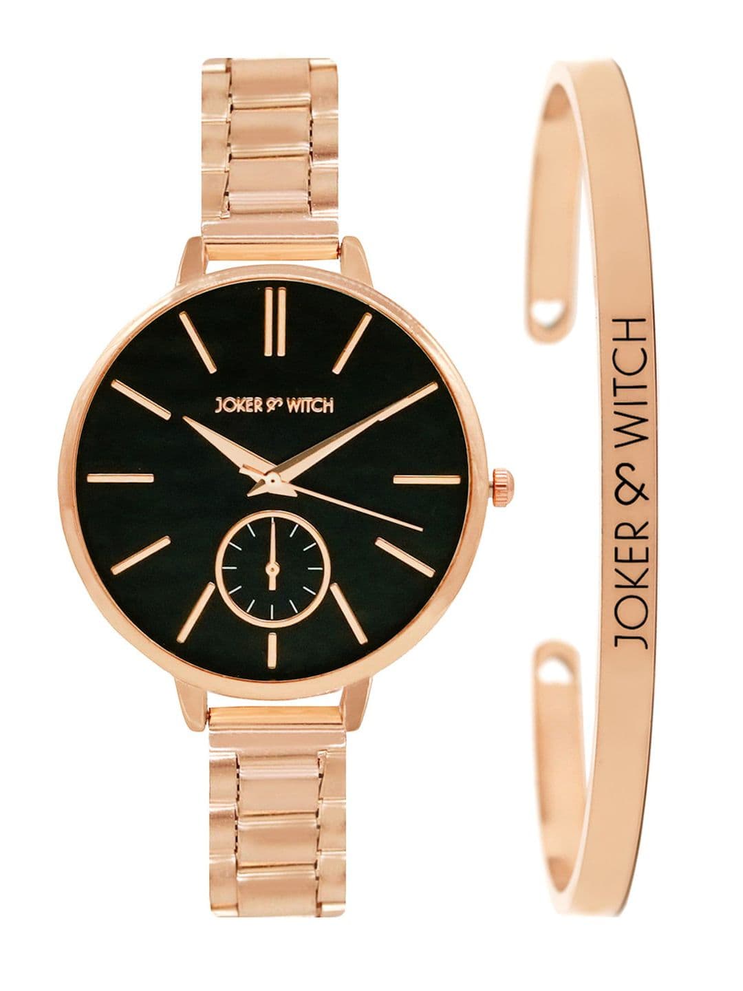 JOKER & WITCH Women Black & Rose Gold-Toned Time Travel Watch & Bracelet Gift Set - view 1