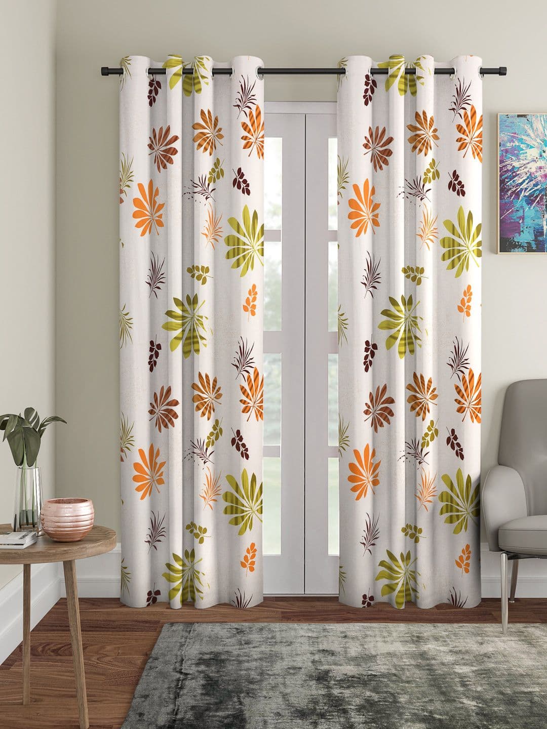 Cortina Beige & Orange Set of 2 Digital Printed Long Door Curtains - view 1