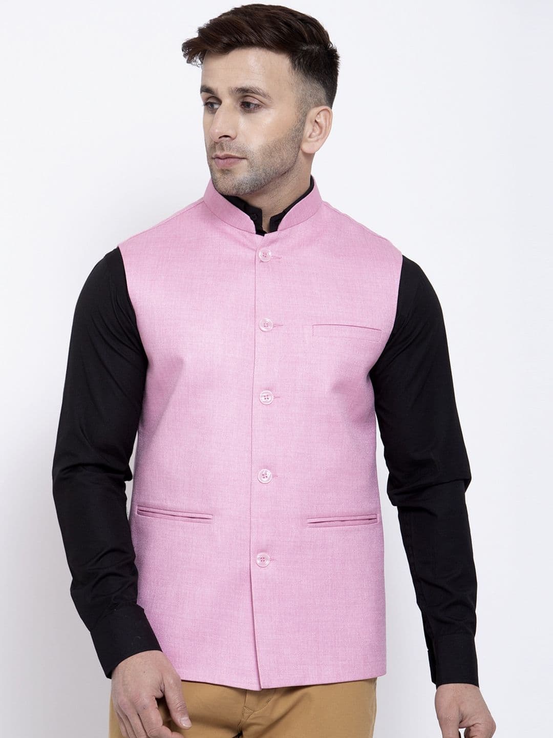 Badoliya & Sons Men Pink Solid Jute Nehru Jacket - view 1