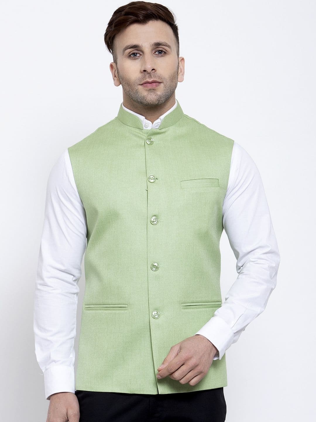 Badoliya & Sons Men Green Jute Nehru Jacket - view 1