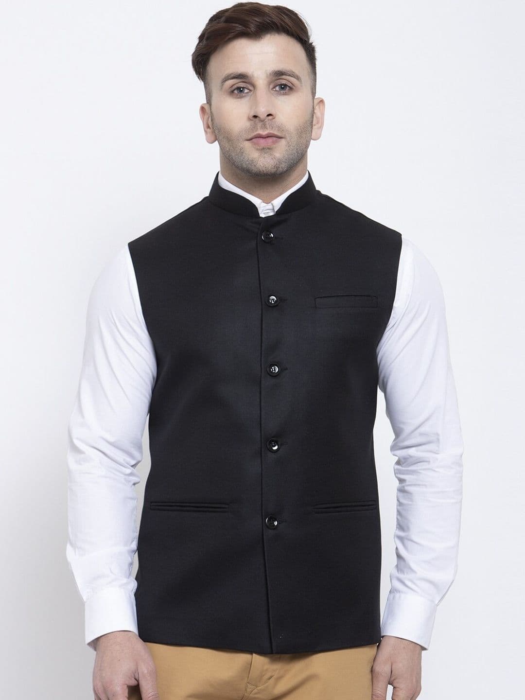 Badoliya & Sons Men Black Solid Nehru Jacket - view 1