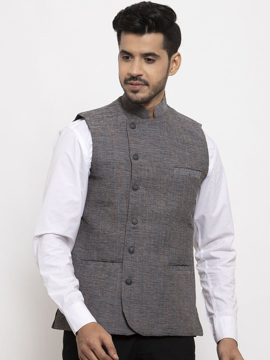 KLOTTHE Men Grey Solid Nehru Jacket - view 1