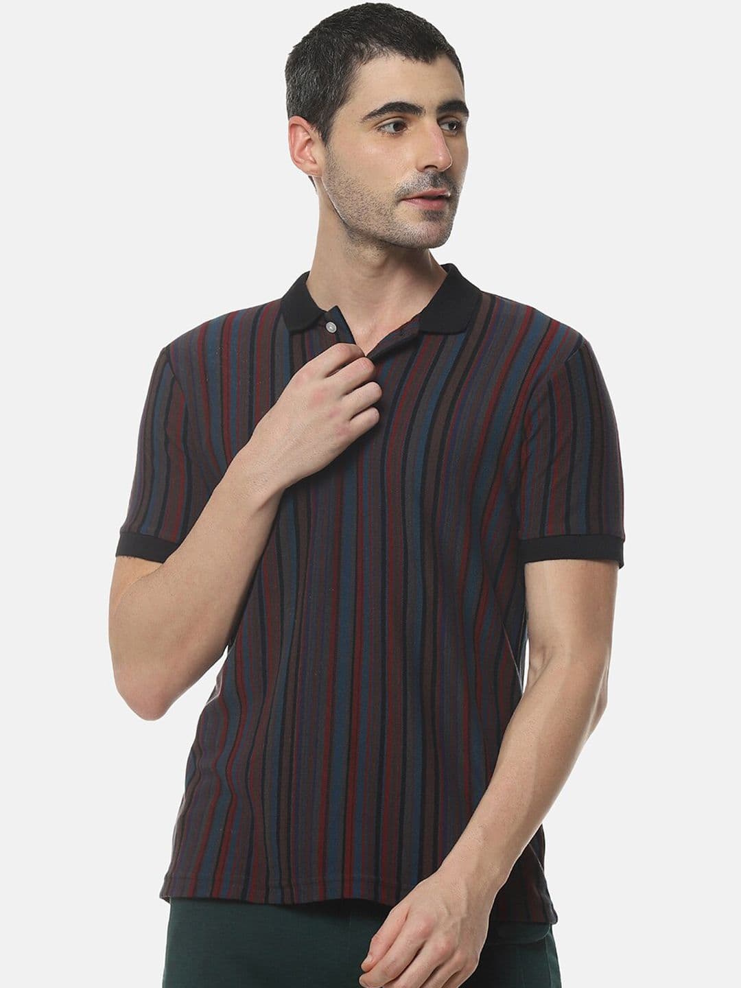 CAHOOT Men Multicoloured Striped Polo Collar Tshirt - view 1