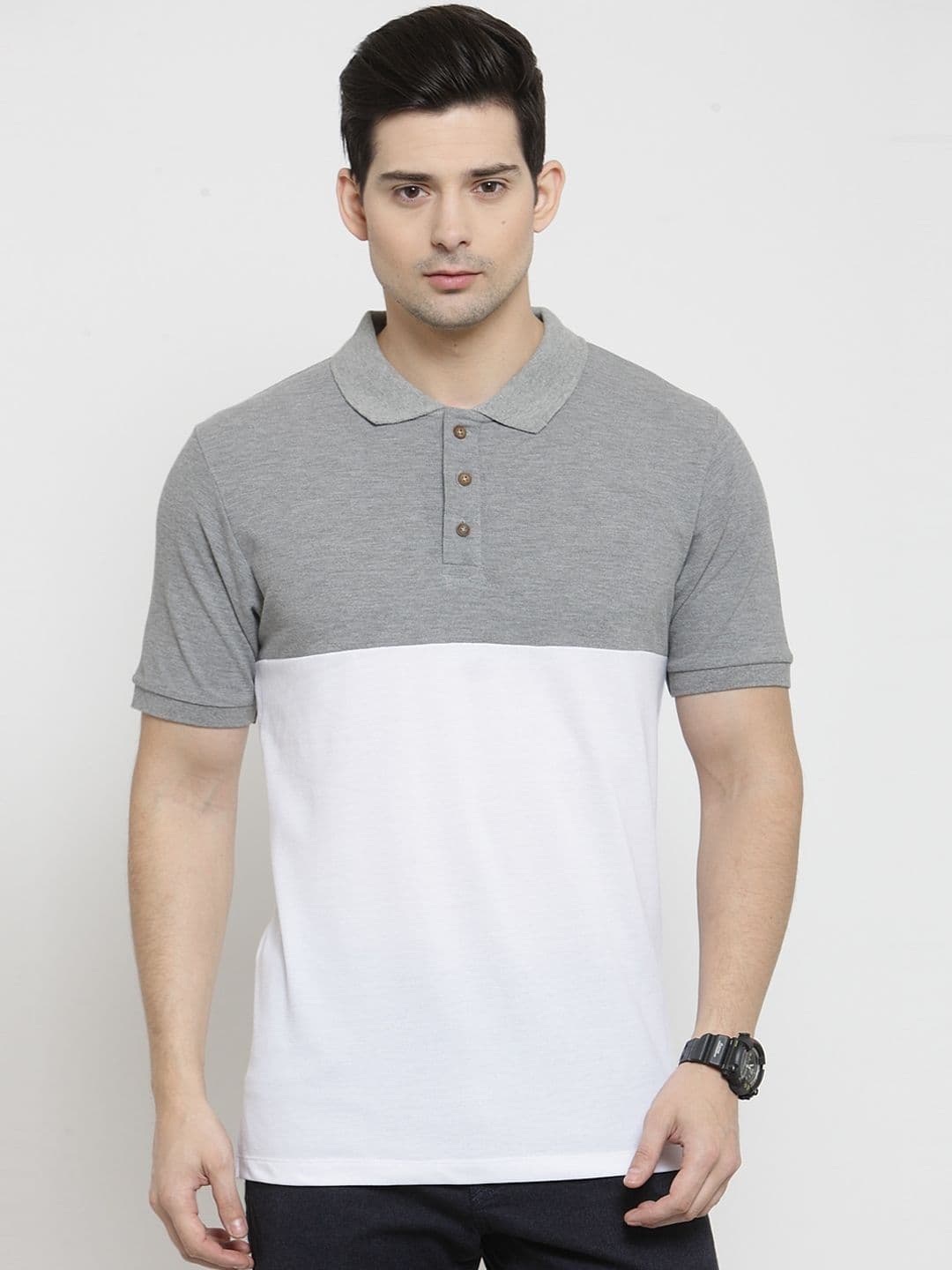 Kalt Men White Colourblocked Polo Collar T-shirt - view 1