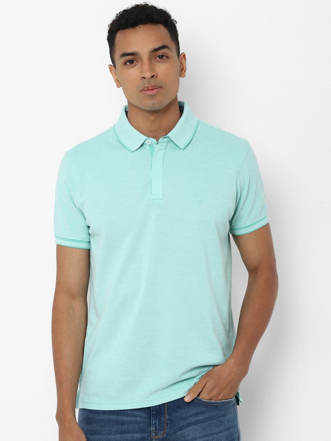 Allen Solly Men Blue Solid Polo Collar T-shirt - view 1