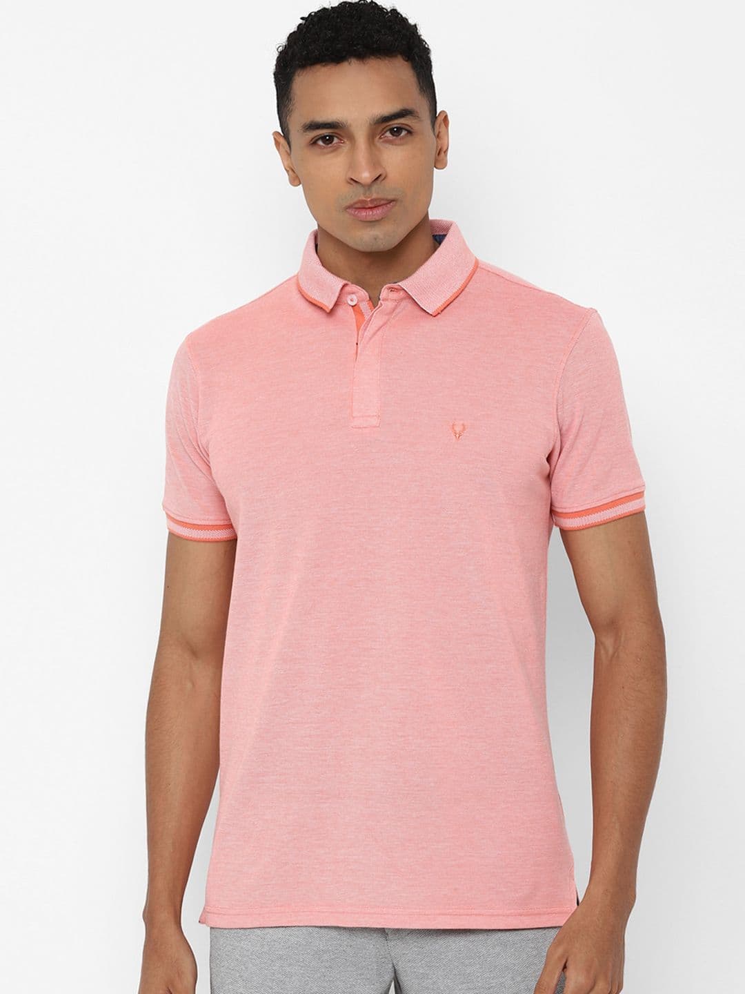 Allen Solly Men Pink Solid Polo Collar Pure Cotton T-shirt - view 1