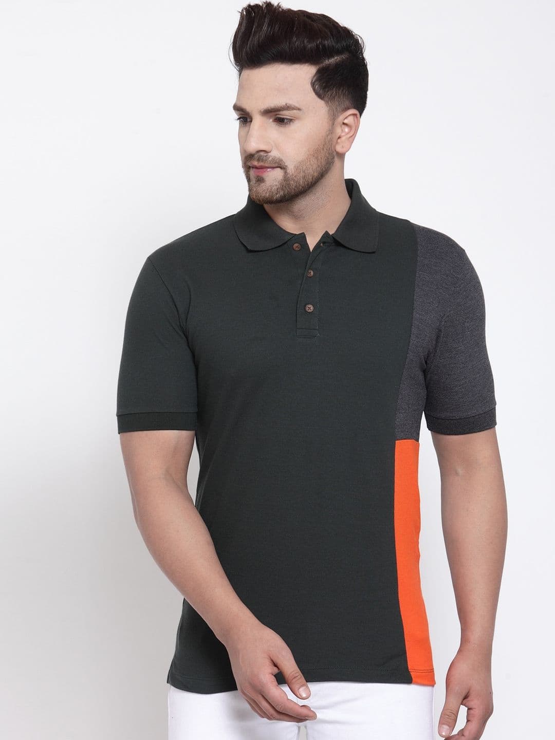 Kalt Men Green Colourblocked Polo Collar T-shirt - view 1