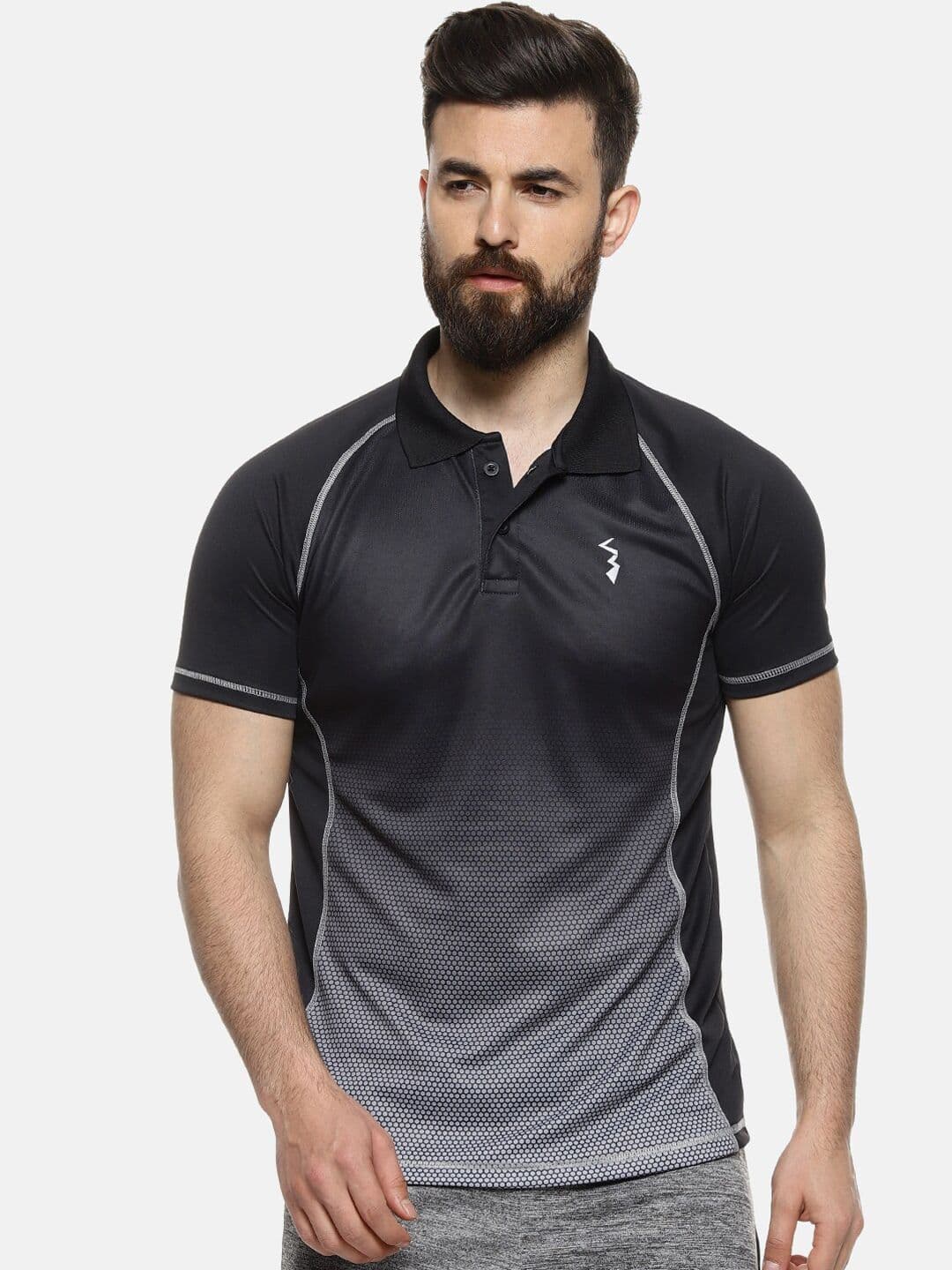 CAHOOT Men Black & Grey Colourblocked Polo Collar Anti-Microbial T-shirt - view 1