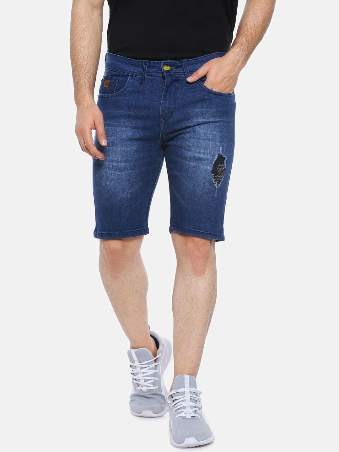 CAHOOT Men Navy Blue Washed Regular Fit Denim Shorts - view 1