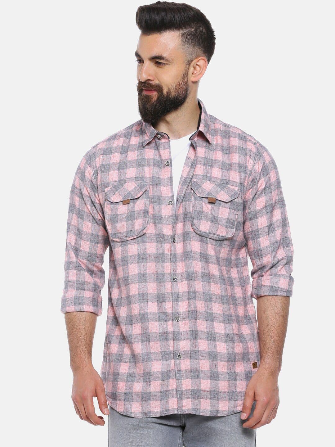 CAHOOT Men Pink & Grey Regular Fit Checked Casual Shirt - view 1