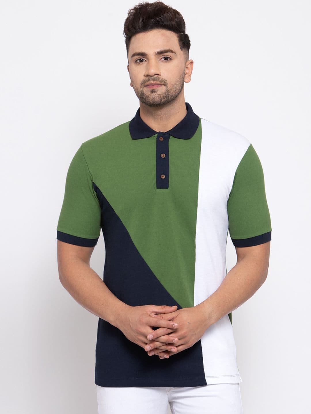 Kalt Men Multicoloured Colourblocked Polo Collar T-shirt - view 1