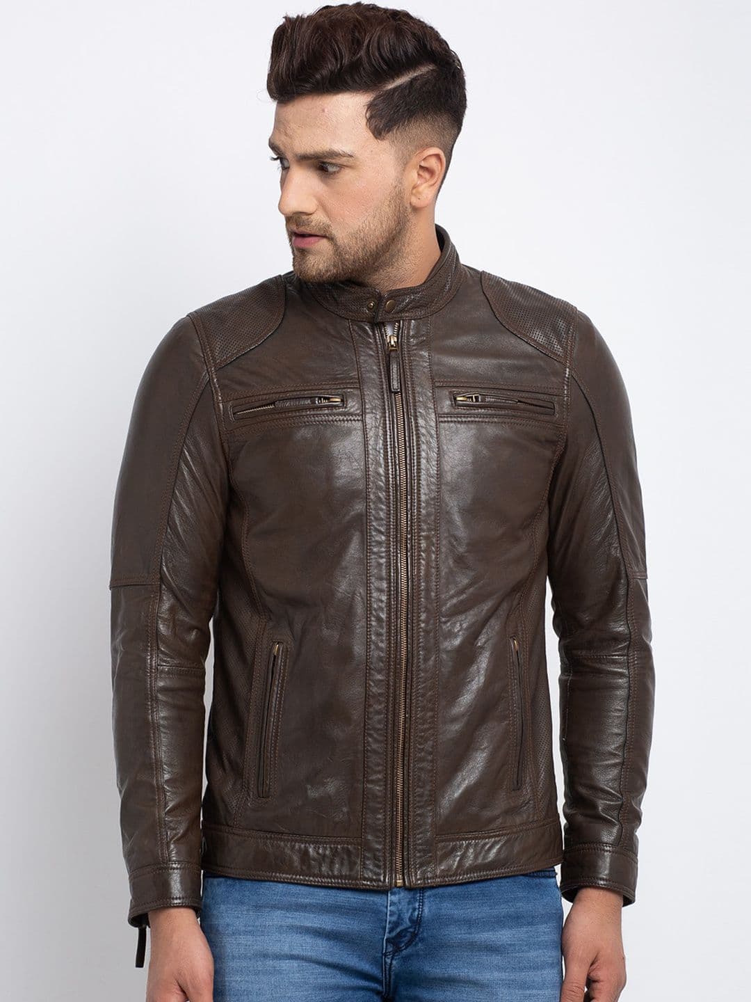 Teakwood Leathers Men Brown Solid Lightweight Leather Jacket - view 1