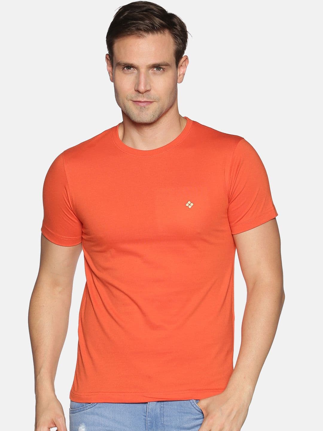 Dollar Men Round Neck Solid Colour T-Shirt With Chest Logo - view 1