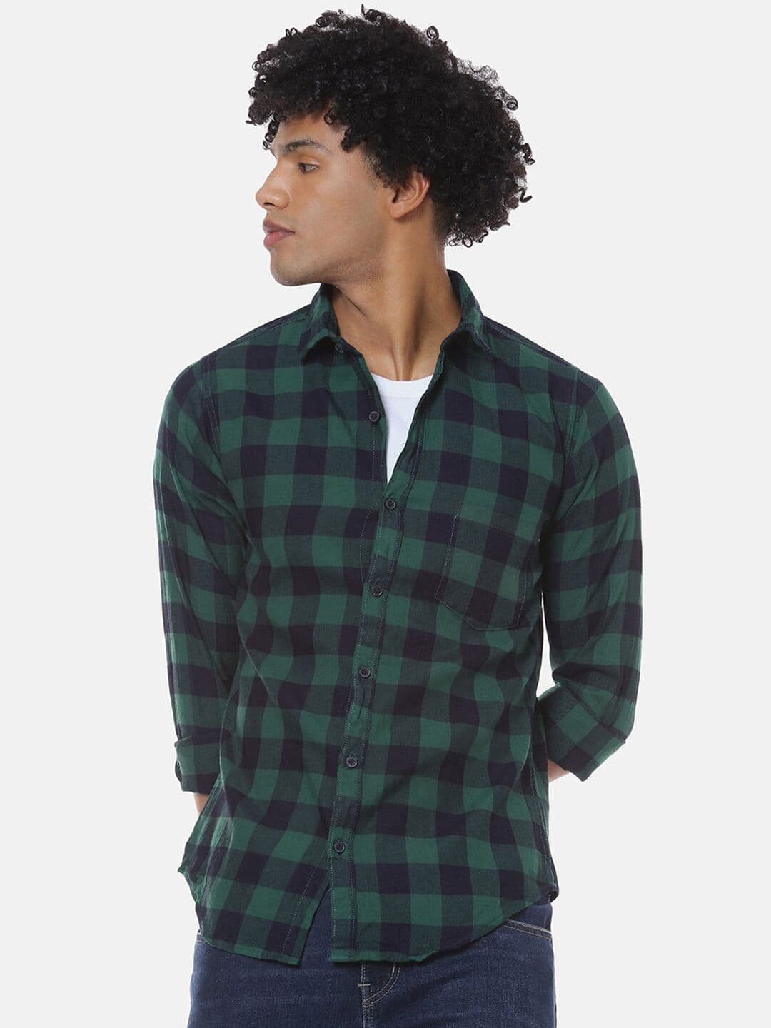 CAHOOT Men Green & Navy Blue Regular Fit Checked Casual Shirt - view 1