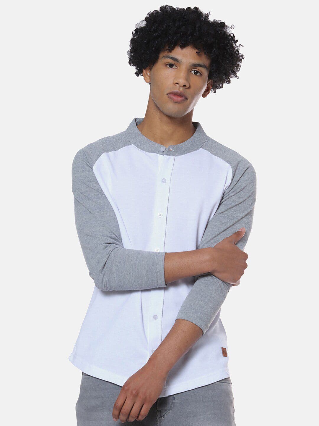 CAHOOT Men White & Grey Regular Fit Colourblocked Casual Shirt - view 1