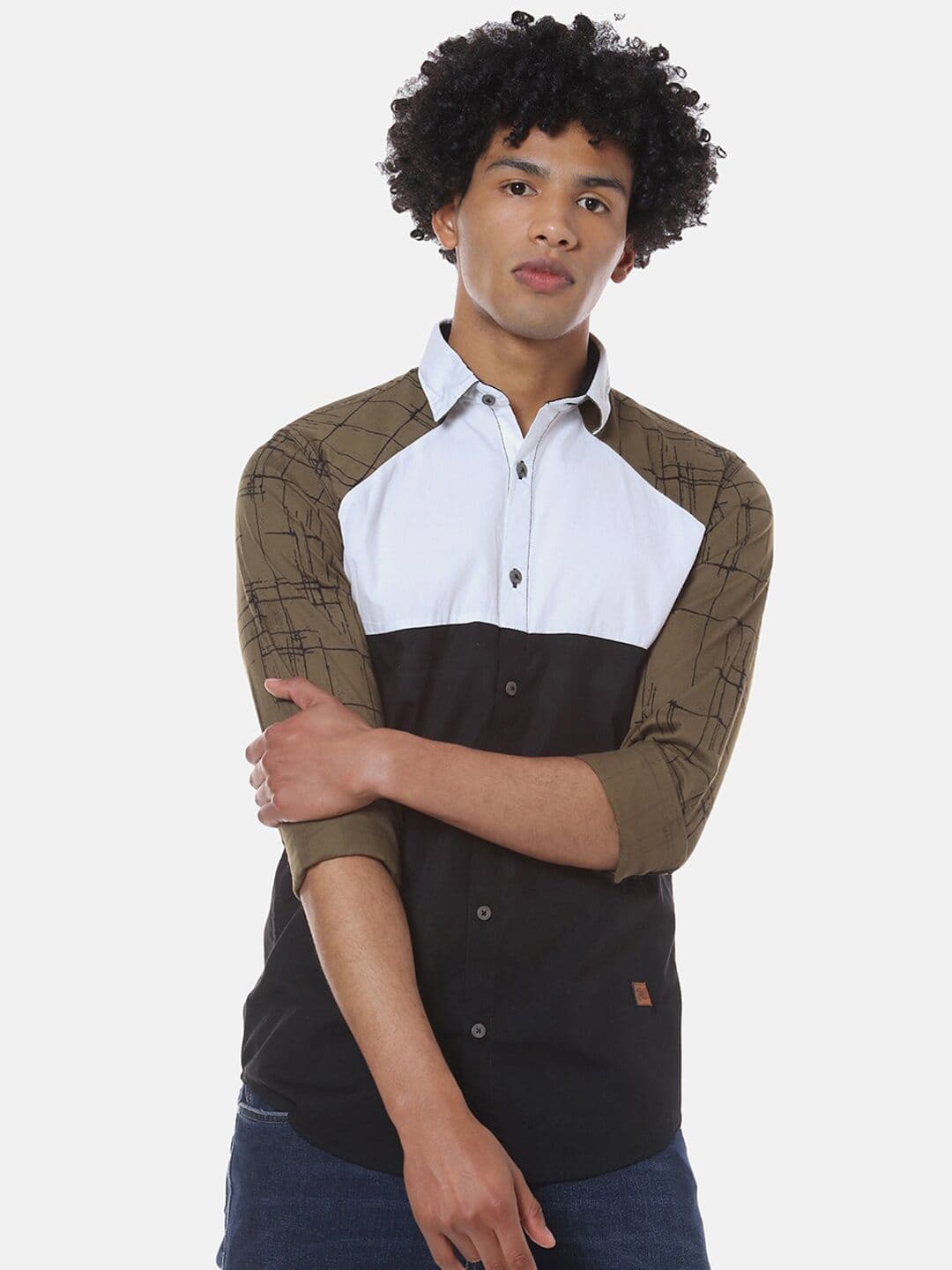 CAHOOT Men Brown & Black Regular Fit Colourblocked Casual Shirt - view 1
